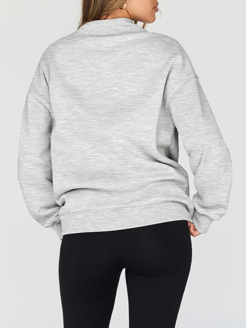 Mock Neck Drop Shoulder Long Sleeve Sweatshirt