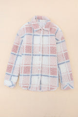 Plaid Button Up Collared Neck Sherpa Jacket