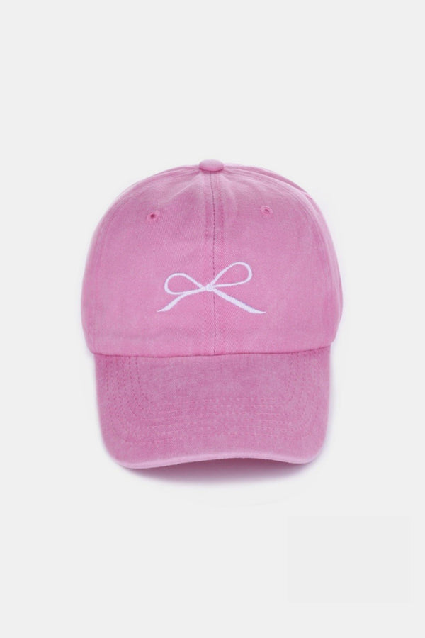 Zenana Bow Embroidered Washed Cotton Caps