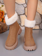 Faux Fur Trim Suede Platform Boots