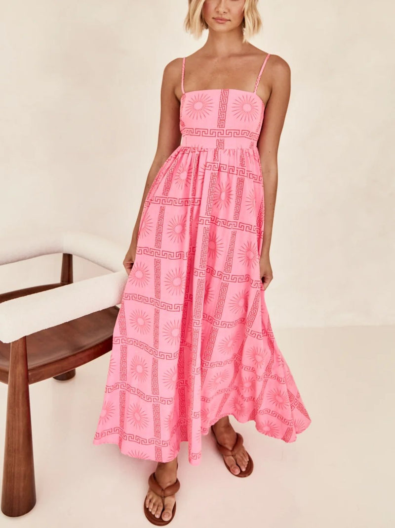 Cutout Printed Square Neck Maxi Cami Dress