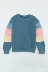 Color Block Round Neck Long Sleeve Sweatshirt