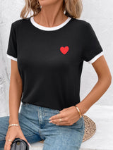 Heart Round Neck Short Sleeve T-Shirt