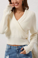 Ribbed Surplice Long Sleeve Sweater