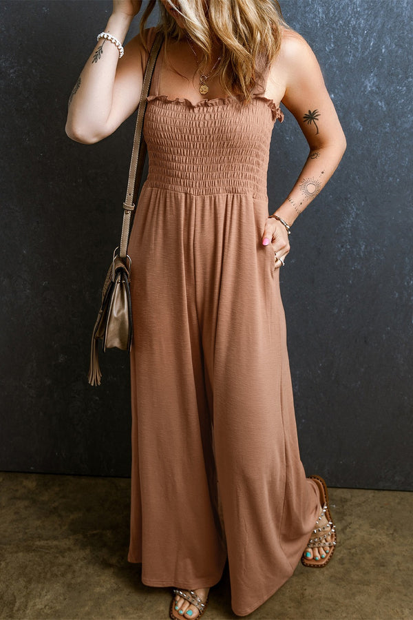 Frill Smocked Wide Leg Jumpsuit