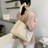 Straw Woven Leather Strap Handbag