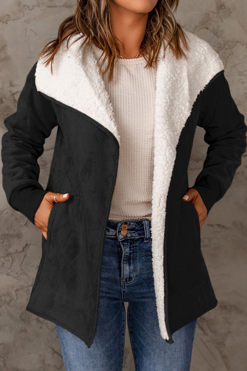 Open Front Long Sleeve Sherpa Jacket