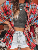 Plaid Collared Neck Long Sleeve Shirt