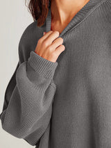 Double Take Side Slit Round Neck Long Sleeve Sweater