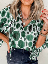 Printed Tie Neck Three-Quarter Sleeve Blouse