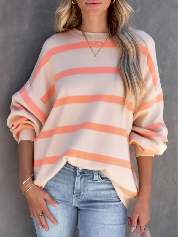 Striped Round Neck Long Sleeve Sweatshirt