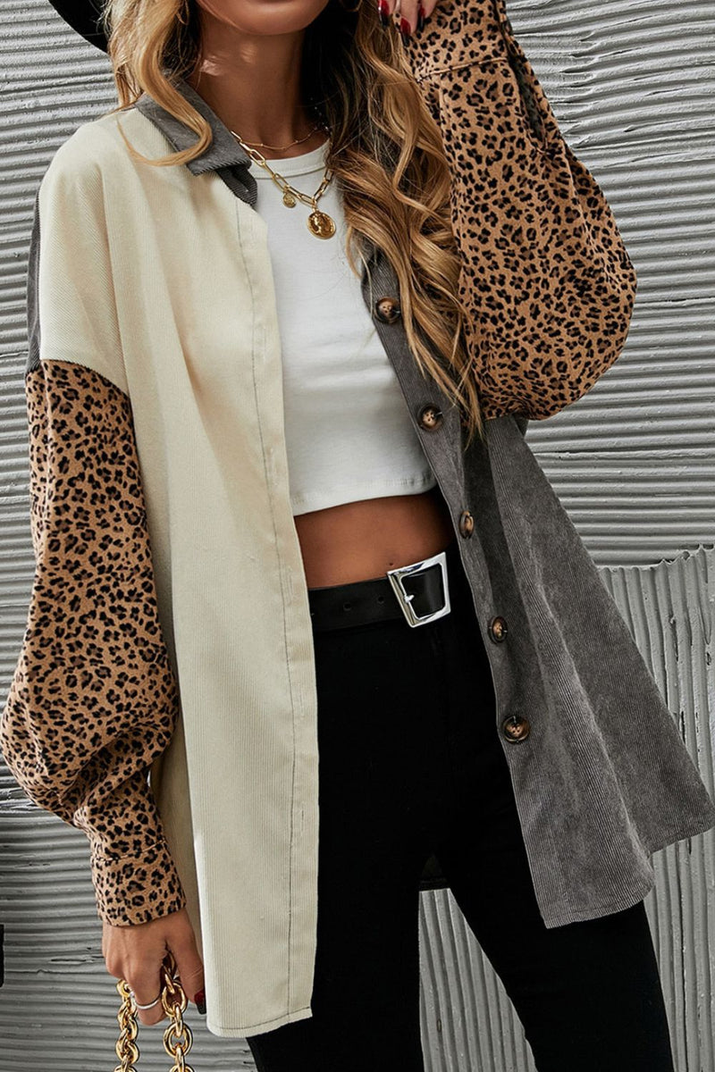 Leopard Button Up Drop Shoulder Jacket