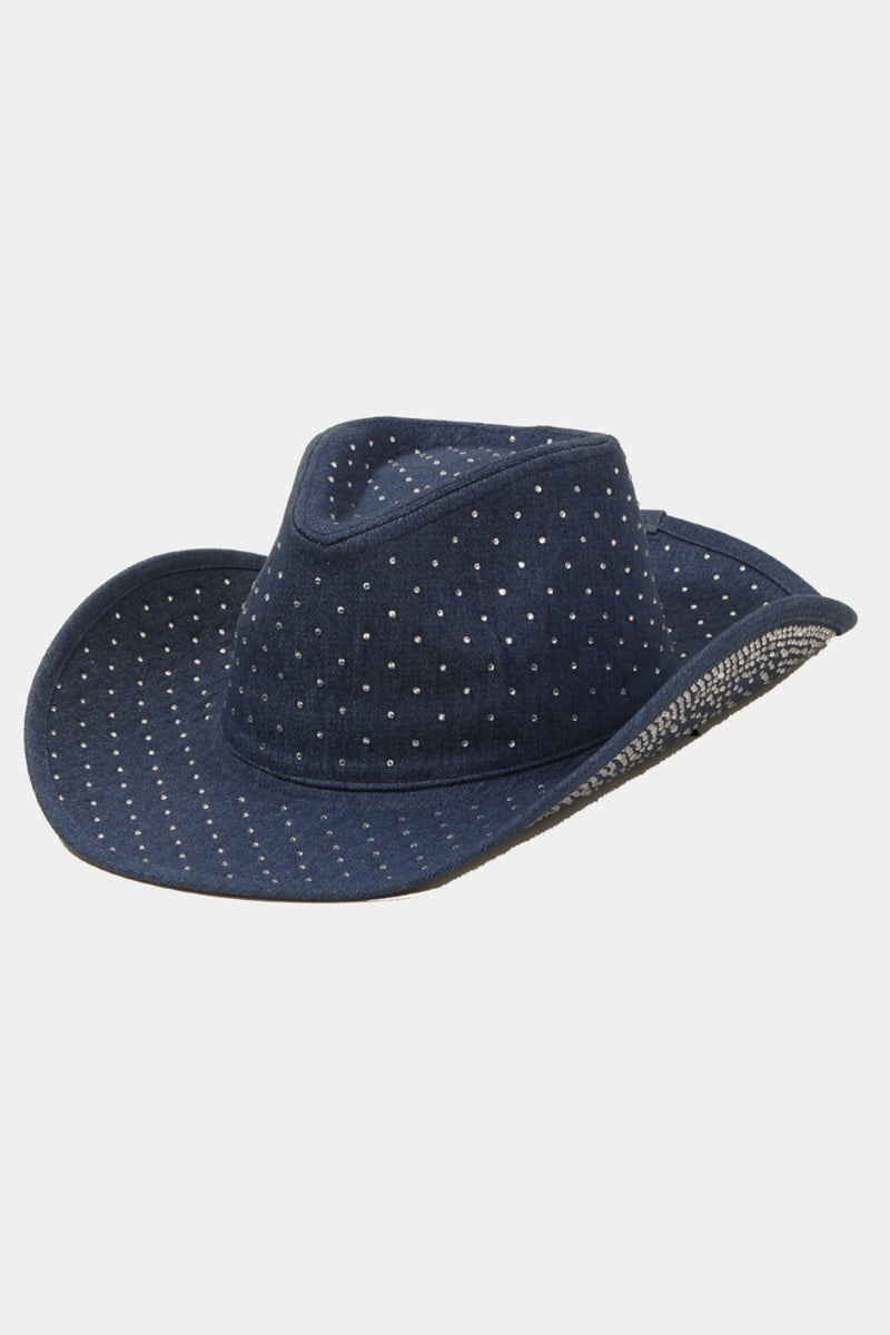 Fame Rhinestone Wide Brim Denim Hat