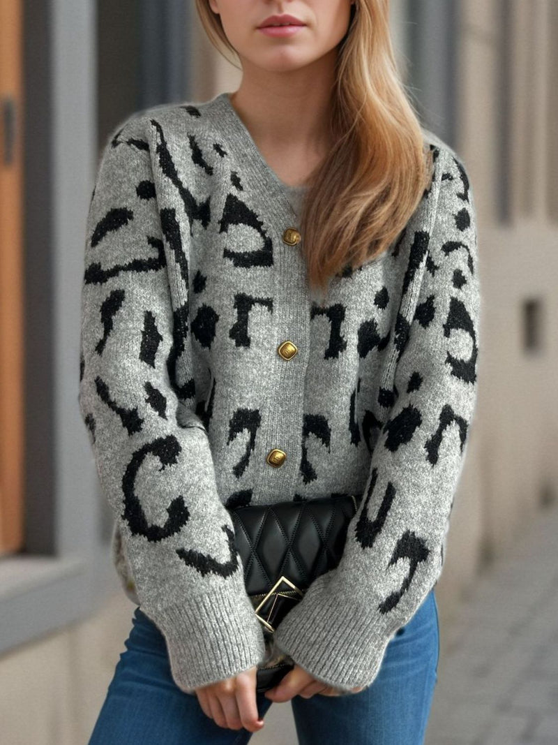 Leopard V-Neck Button Up Cardigan