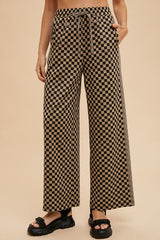 Annie Wear Drawstring Checkered Wide Leg Pants