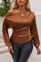 Drawstring One Shoulder Long Sleeve Blouse