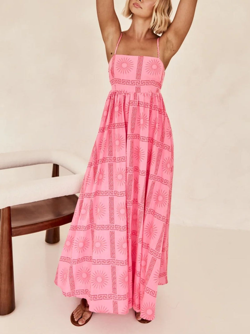 Cutout Printed Square Neck Maxi Cami Dress