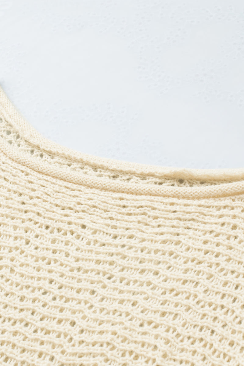 Openwork Boat Neck Raglan Sleeve Knit Top