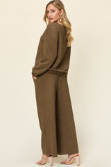 Double Take Full Size Texture Long Sleeve Top and Pants Set