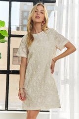 ADORA Applique Round Neck Short Sleeve Shift Dress