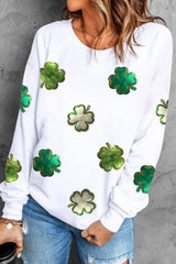 Lucky Clover Round Neck Long Sleeve Sweatshirt