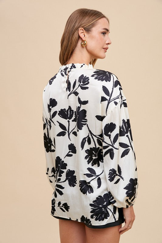 Annie Wear Frill Printed Balloon Sleeve Blouse