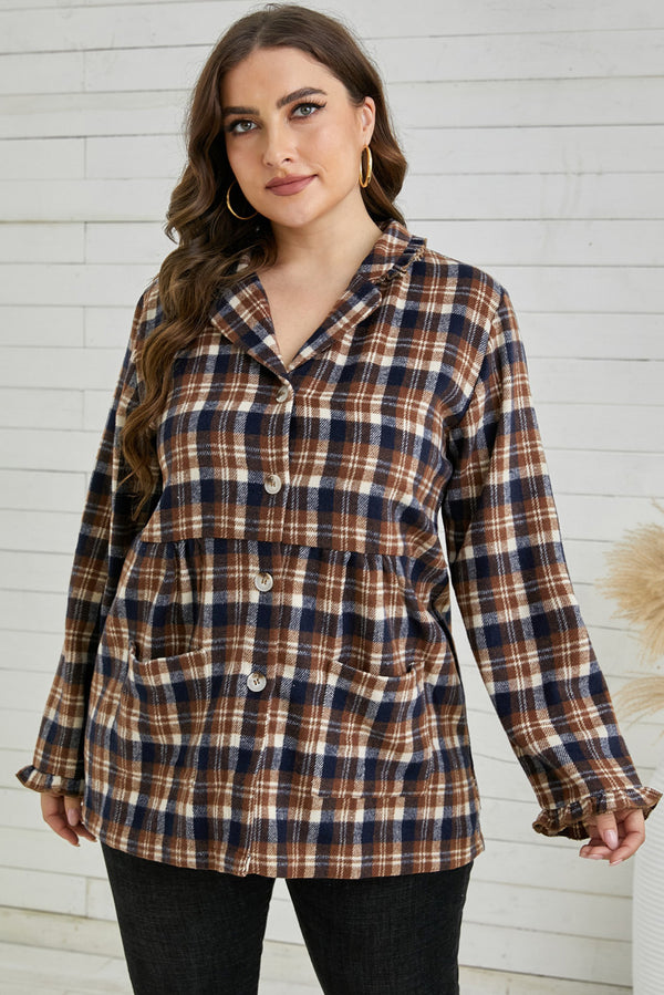 Plus Size Plaid Buttoned Collared Shacket