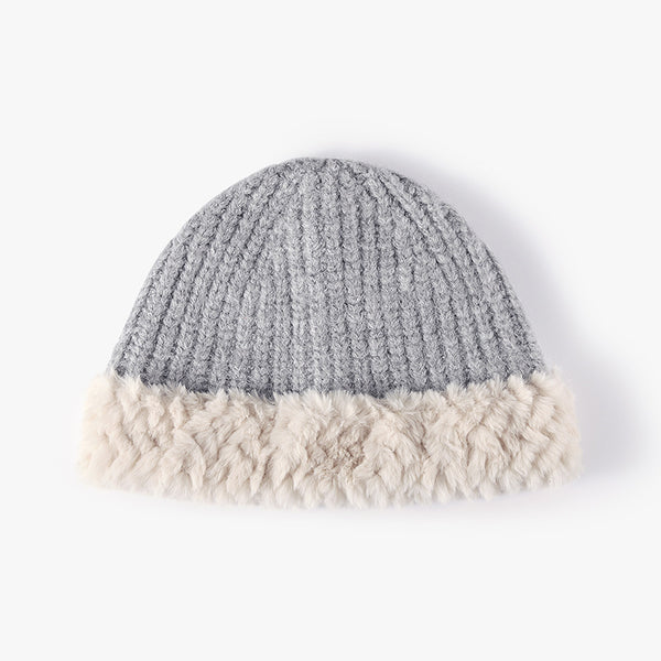 Fuzzy Hem Knit Hat