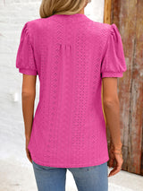 Eyelet Notched Puff Sleeve T-Shirt