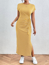 Honey Tied Striped Round Neck Short Sleeve Tee Dress