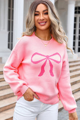 Bow Round Neck Long Sleeve Sweater