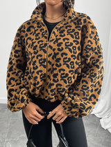 Leopard Zip Up Long Sleeve Jacket