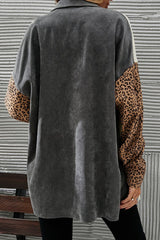 Leopard Button Up Drop Shoulder Jacket