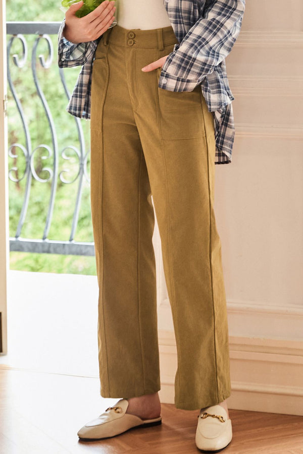 Half Elastic Waist Straight Pants