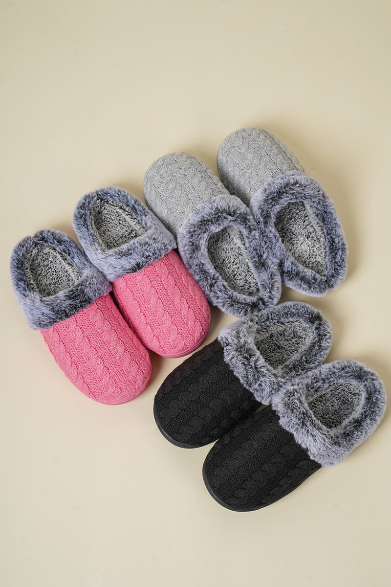 Cable-Knit Fluff Round Toe Slippers