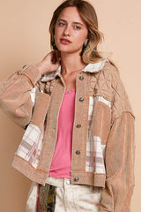 POL Corduroy Jacquard Patchwork Button Up Jacket