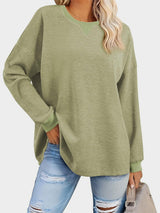 Waffle Knit Round Neck Long Sleeve T-Shirt