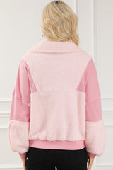 Fuzzy Half Zip Dropped Shoulder Sweatshirt