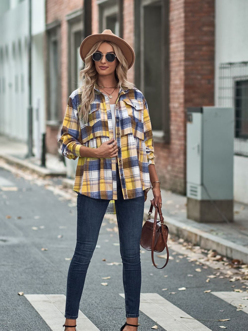 Plaid Button Up Dropped Shoulder Shirt