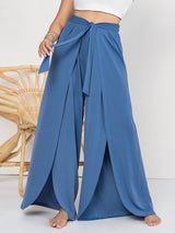 Plus Size Tied Slit Wide Leg Pants