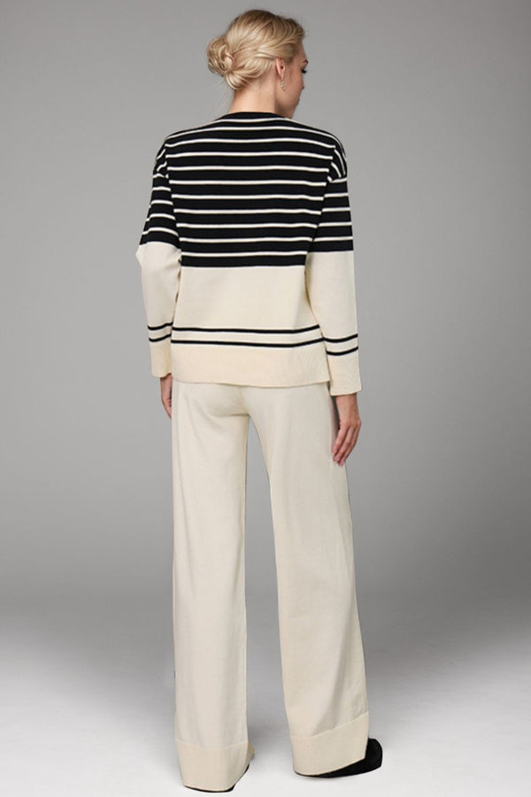 Basic Bae Striped Round Neck Long Sleeve Top and Pants Sweater Set