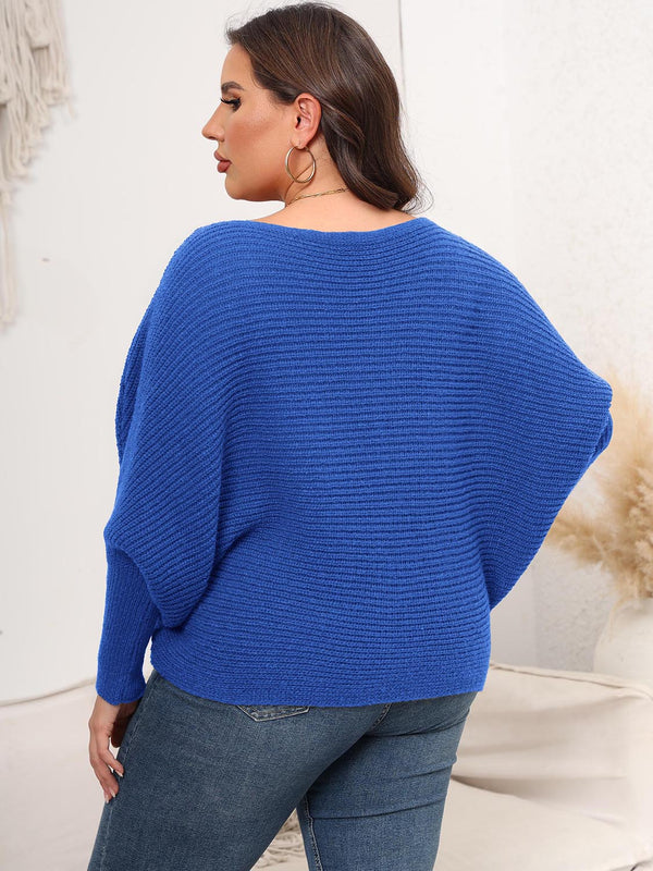 Full Size Boat Neck Batwing Sleeve Sweater