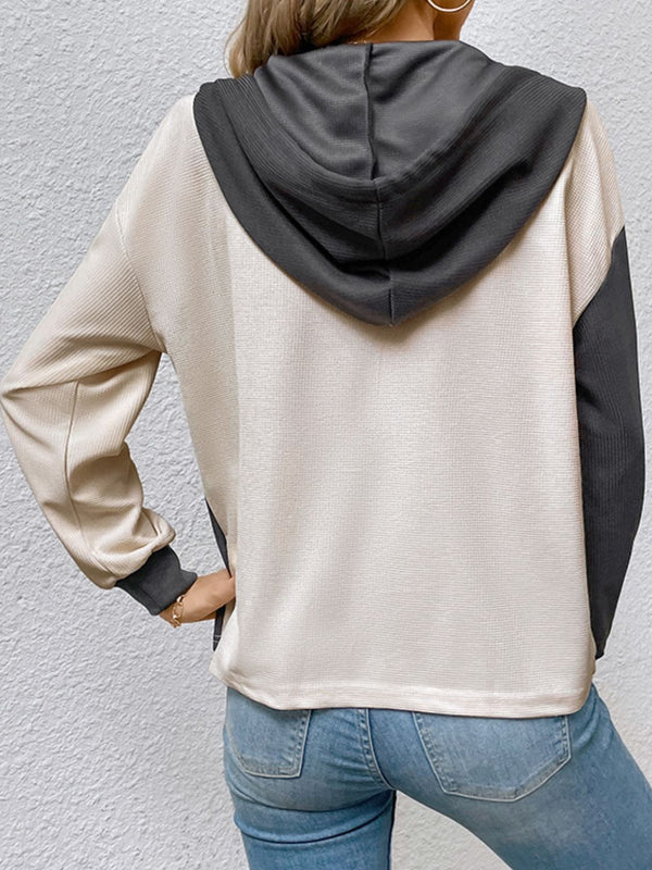 Perfee Contrast Color Button-Up Raglan Sleeve Hoodie