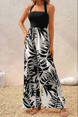 Printed Halter Wide Leg Jumpsuit