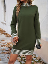 Devine Striped Mock Neck Long Sleeve Sweater Dress