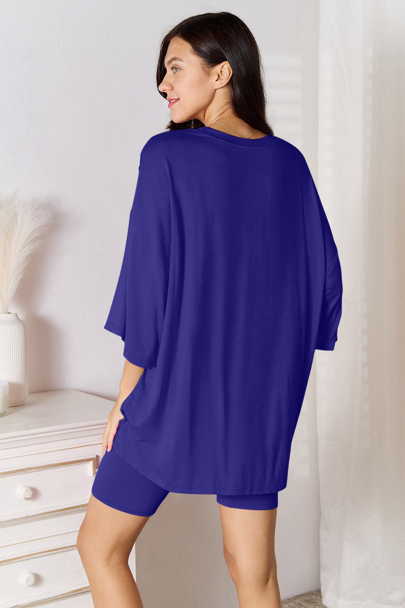 Basic Bae Full Size Soft Rayon Three-Quarter Sleeve Top and Shorts Set