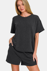 Zenana Rib Short Sleeve T-Shirt and Shorts Set