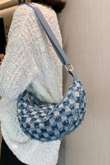 Raw Hem Checkered Denim Crossbody Bag