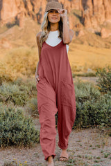 Double Take Full Size V-Neck Sleeveless Jumpsuit with Pockets