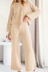 Round Neck Long Sleeve Top and Pants Set